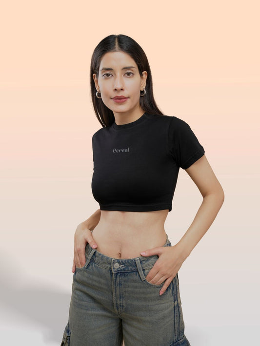 Black 100% Cotton Crop Top