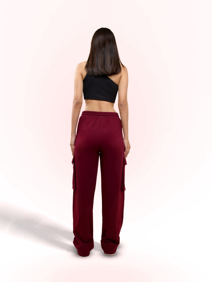 Cherry Red Cargo Track Pants
