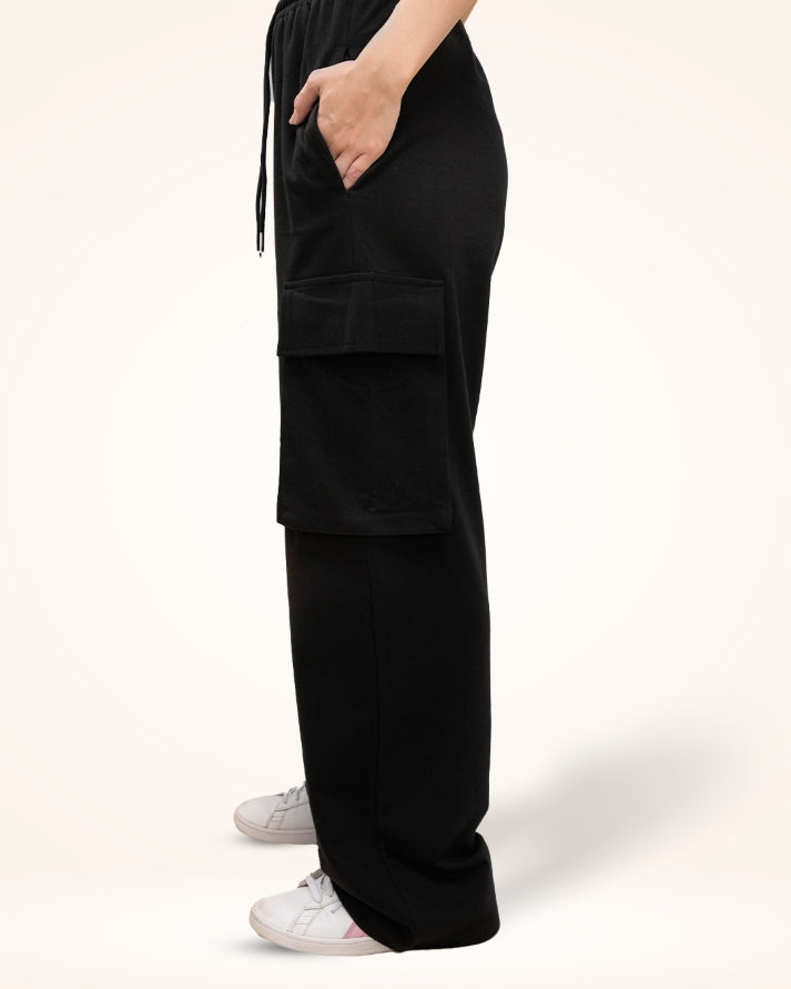 Black Cargo Track Pants for Women