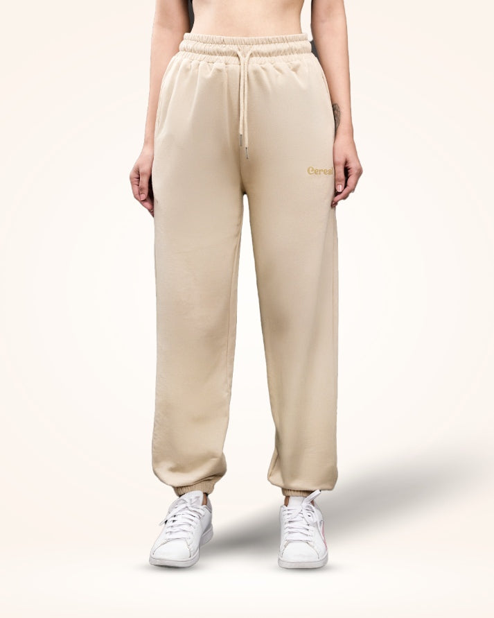 Beige Gathered Joggers for Women