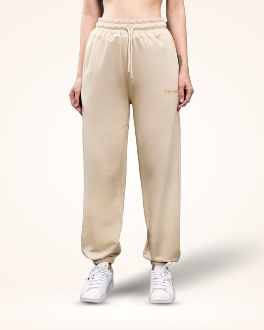Beige Gathered Joggers for Women