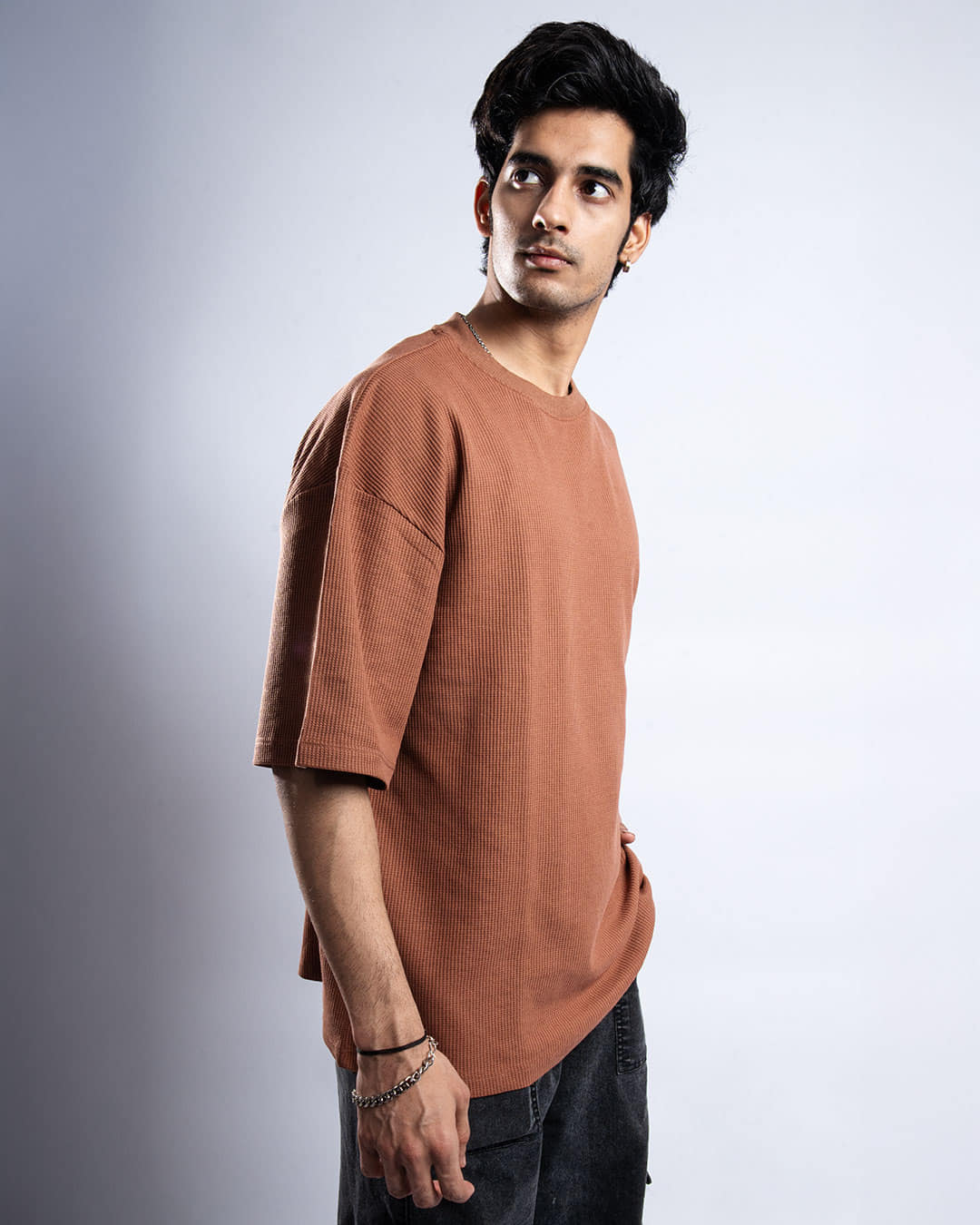 Premium 250 GSM Waffle Knit Oversized T-Shirt (Brown)