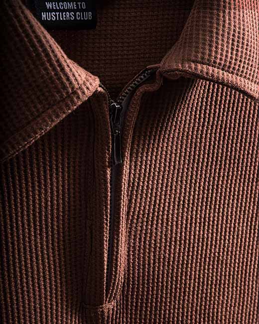 Old Money Waffle Knit Regular Polo T-Shirt (Brown)