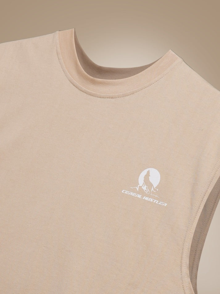 Beige Oversized Iron Wolf Tank Tee
