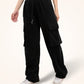 Black Cargo Track Pants for Women