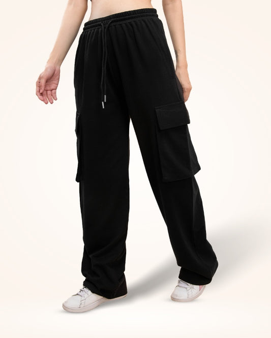 Black Cargo Track Pants for Women