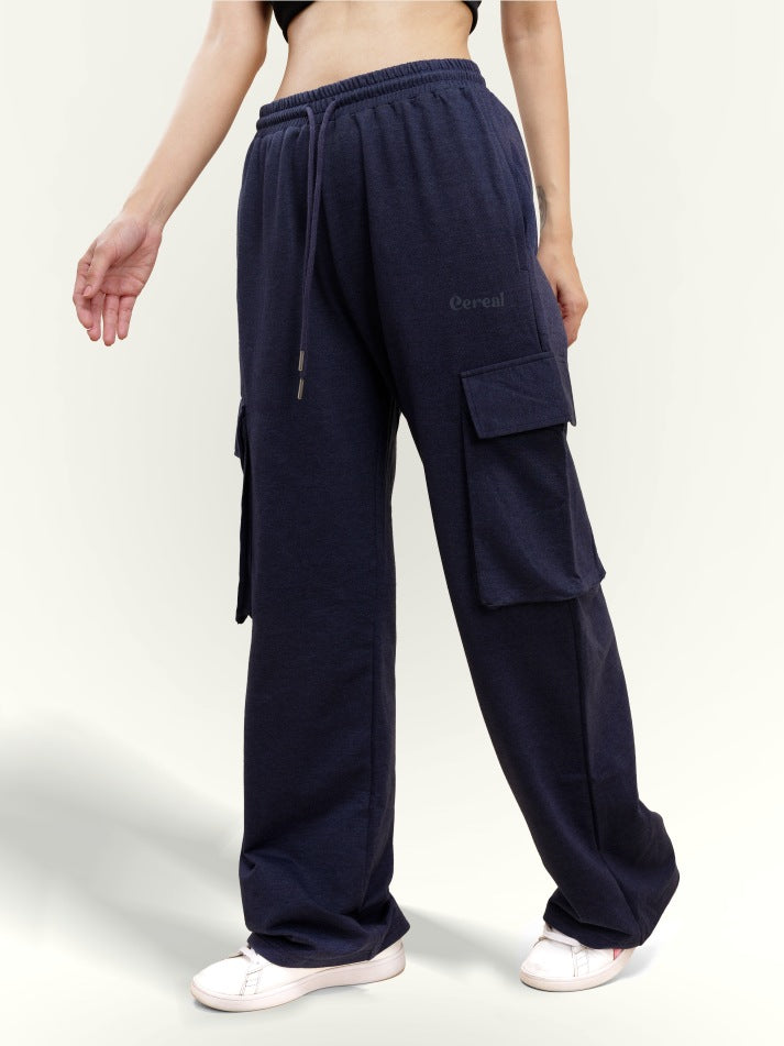 Navy Milange Cargo Track Pants