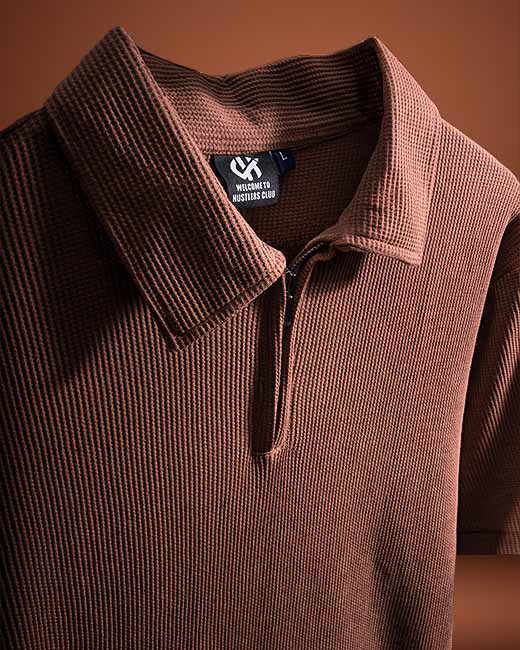 Old Money Waffle Knit Regular Polo T-Shirt (Brown)