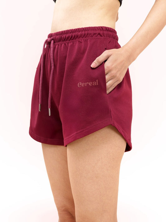 Cherry Red Sweat Shorts For Women