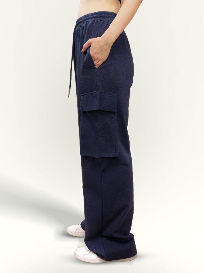 Navy Milange Cargo Track Pants