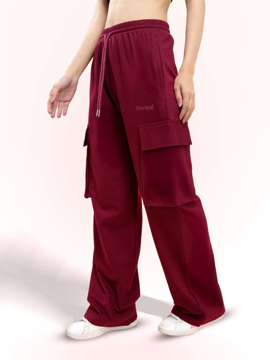Cherry Red Cargo Track Pants