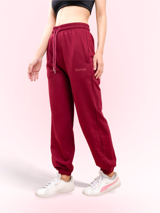 Cherry Red Gathered Joggers