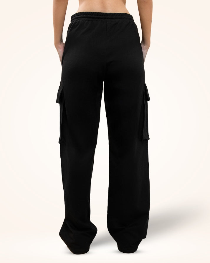 Black Cargo Track Pants for Women