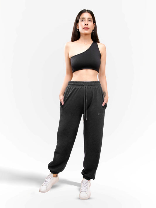 Black Gathered Joggers for Women