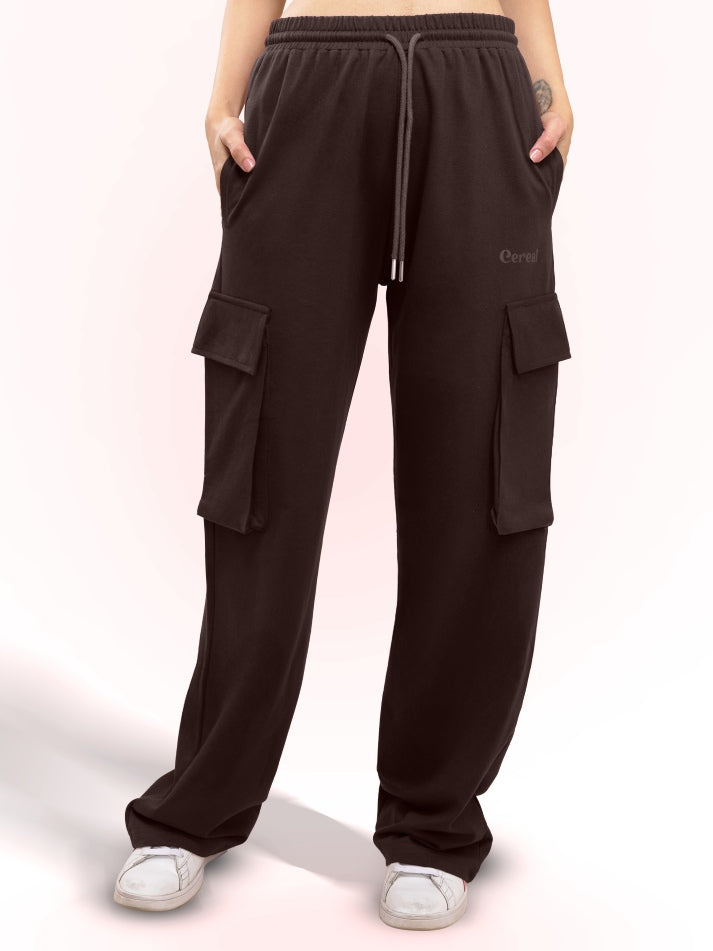 Brown Cargo Track Pants for Women