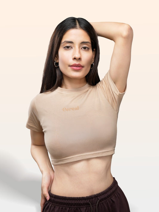 Beige 100% Cotton Crop Top