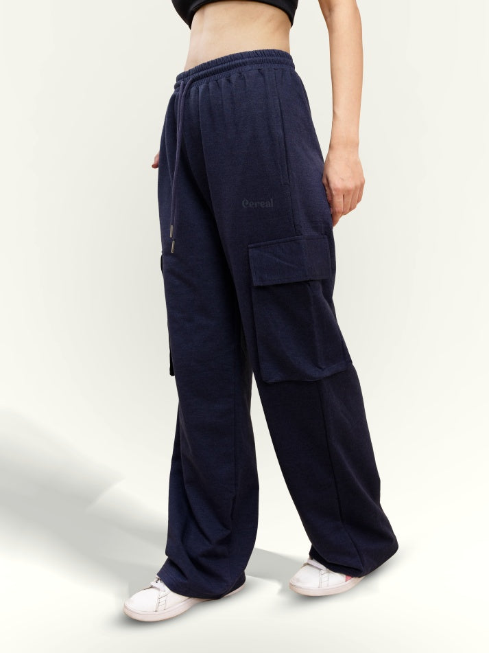 Navy Milange Cargo Track Pants
