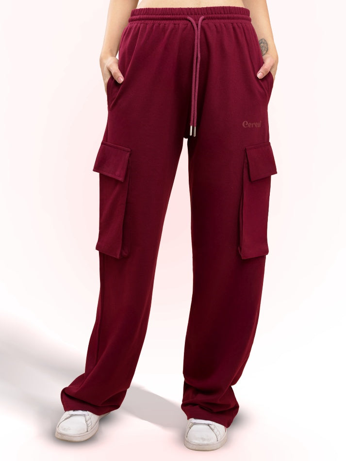 Cherry Red Cargo Track Pants