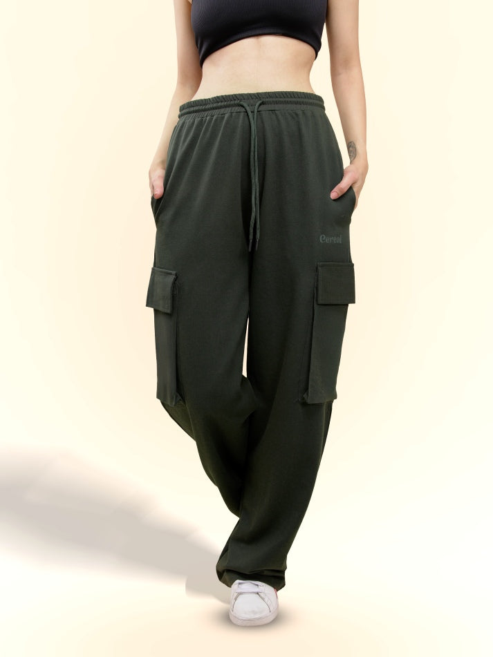 Olive Green Cargo Track Pants