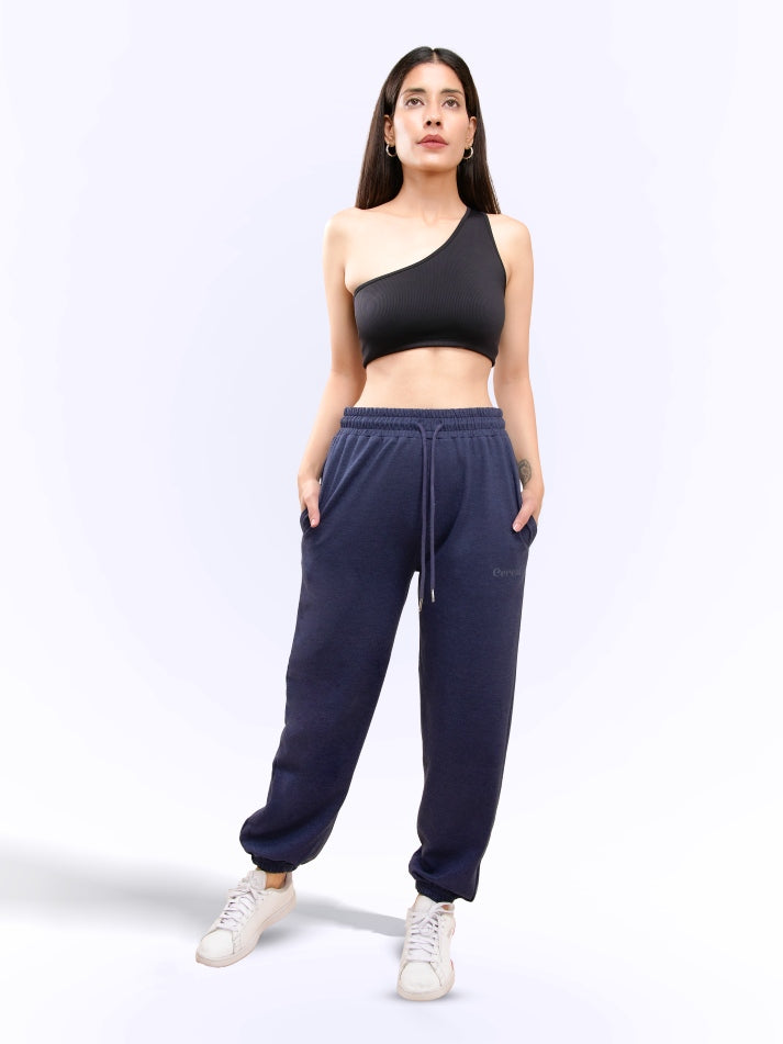 Navy Milange Gathered Joggers