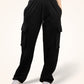 Black Cargo Track Pants for Women