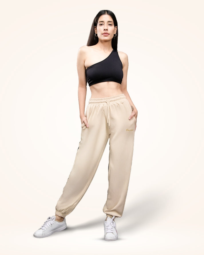 Beige Gathered Joggers for Women