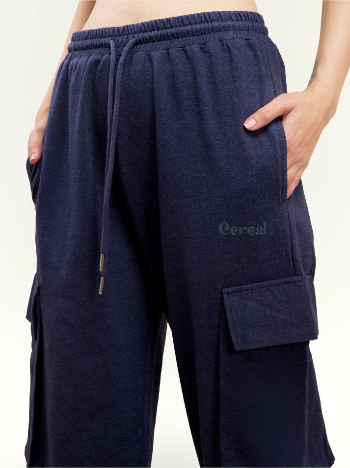 Navy Milange Cargo Track Pants