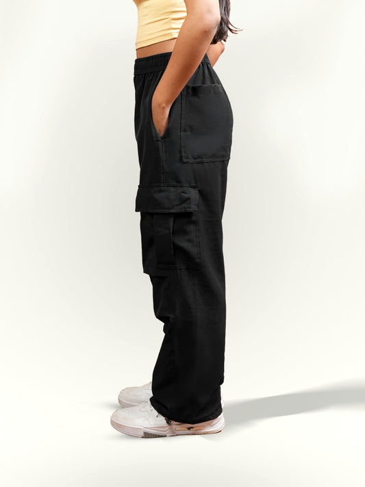 VIRAL Black Parachute Pants Loose Fit For Women