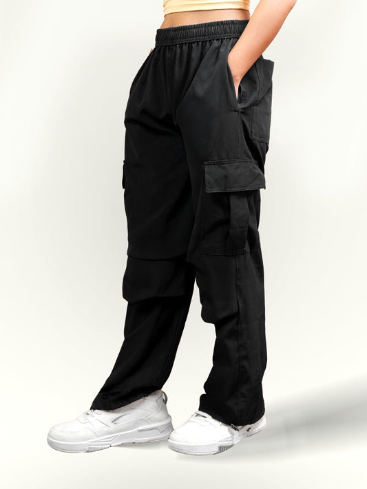 VIRAL Black Parachute Pants Loose Fit For Women