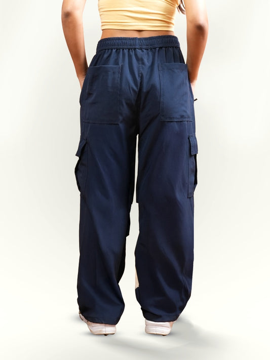 VIRAL Navy Blue Parachute Pants Loose Fit For Women