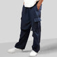 VIRAL Navy Blue Parachute Pants Loose Fit