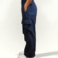 VIRAL Navy Blue Parachute Pants Loose Fit For Women