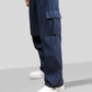 VIRAL Navy Blue Parachute Pants Loose Fit