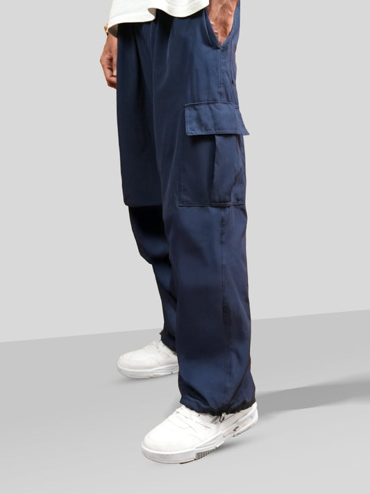 VIRAL Navy Blue Parachute Pants Loose Fit