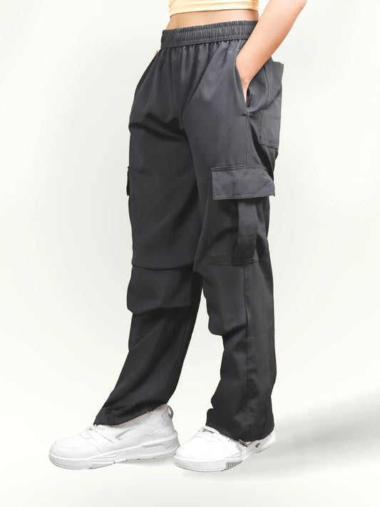 VIRAL Grey Parachute Pants Loose Fit For Women