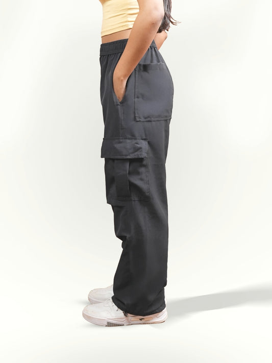 VIRAL Grey Parachute Pants Loose Fit For Women