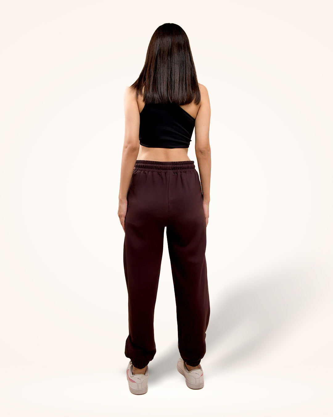 Brown Gathered Joggers for Women
