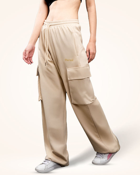 Beige Cargo Track Pants