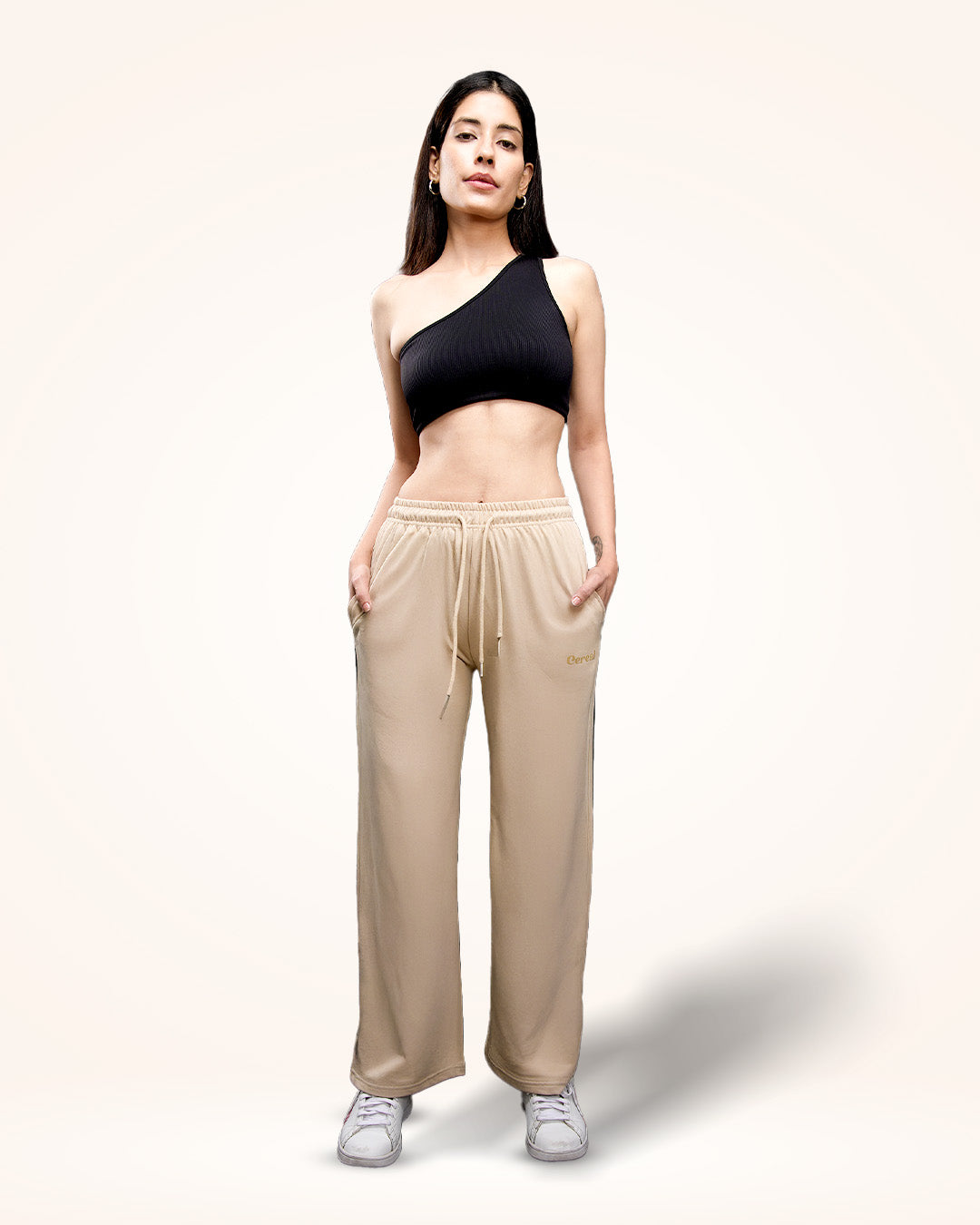 Beige A-Line Bomber Pants
