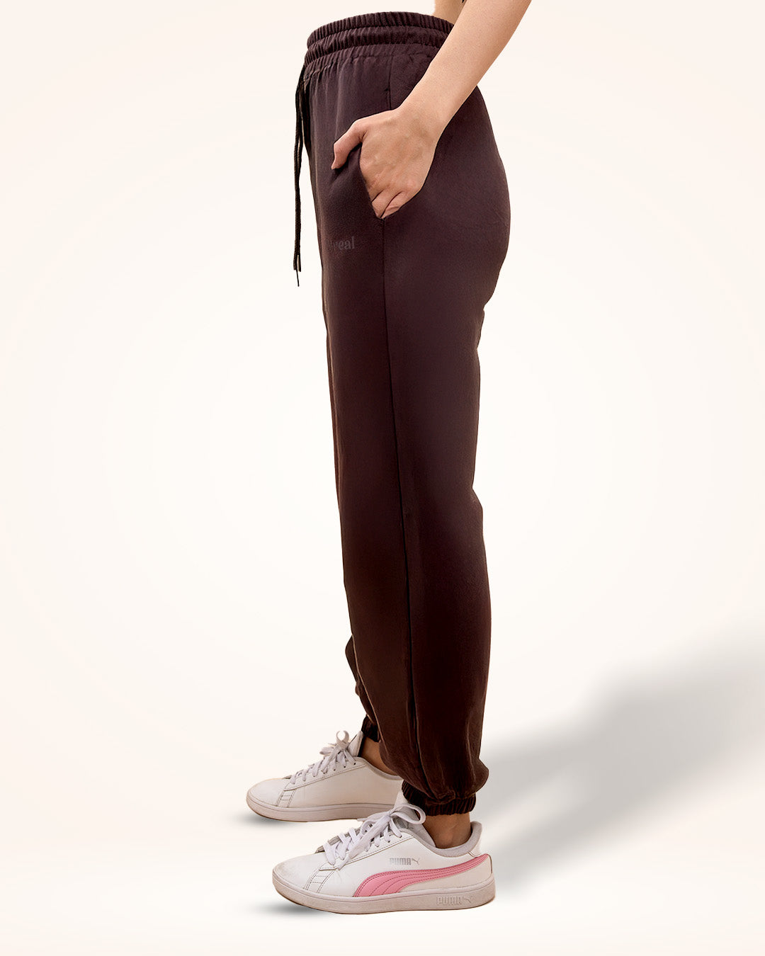Brown Gathered Joggers for Women