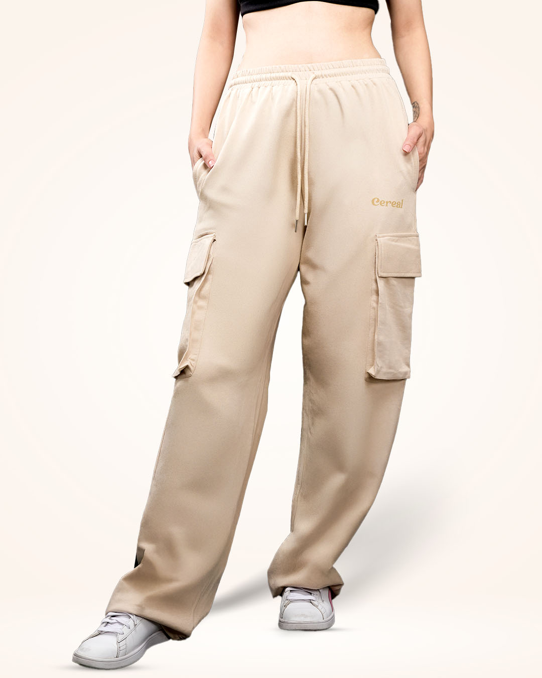 Beige Cargo Track Pants