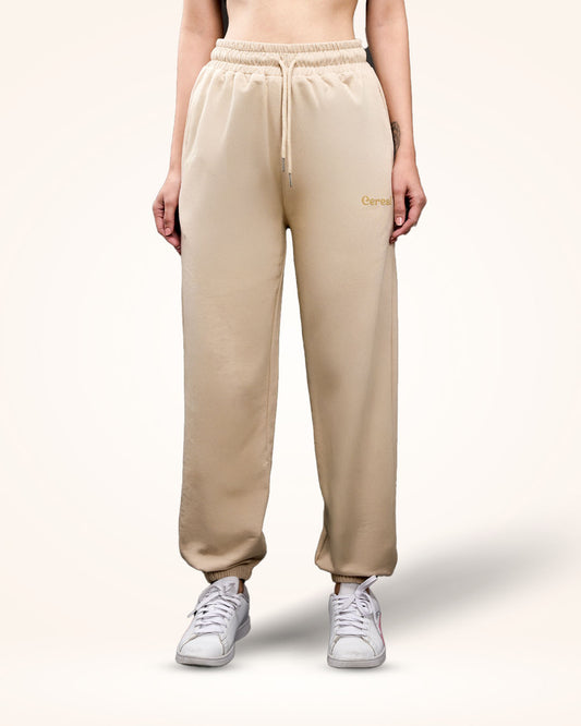 Beige Gathered Joggers