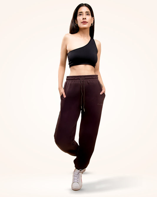 Brown Gathered Joggers for Women
