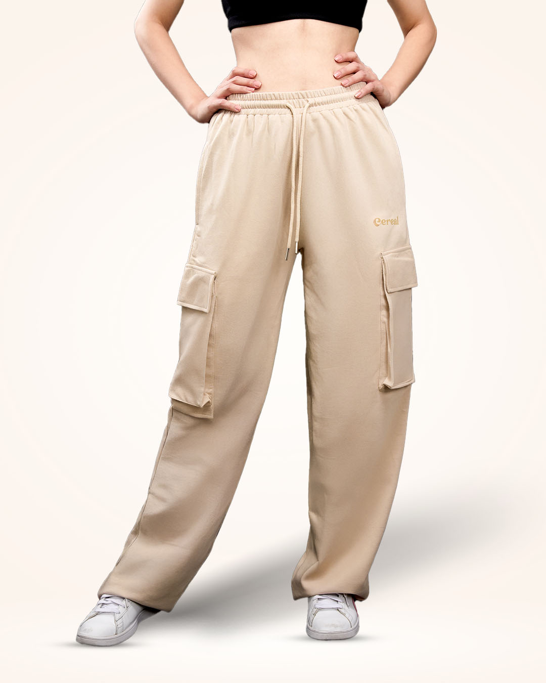 Beige Cargo Track Pants