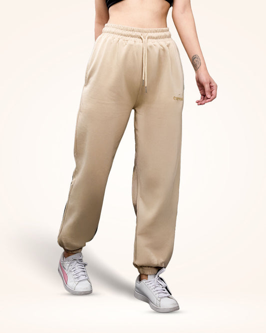 Beige Gathered Joggers