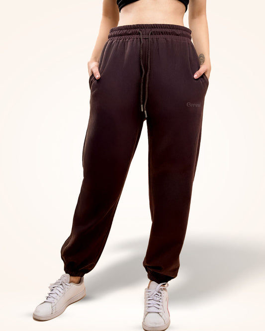 Brown Gathered Joggers for Women