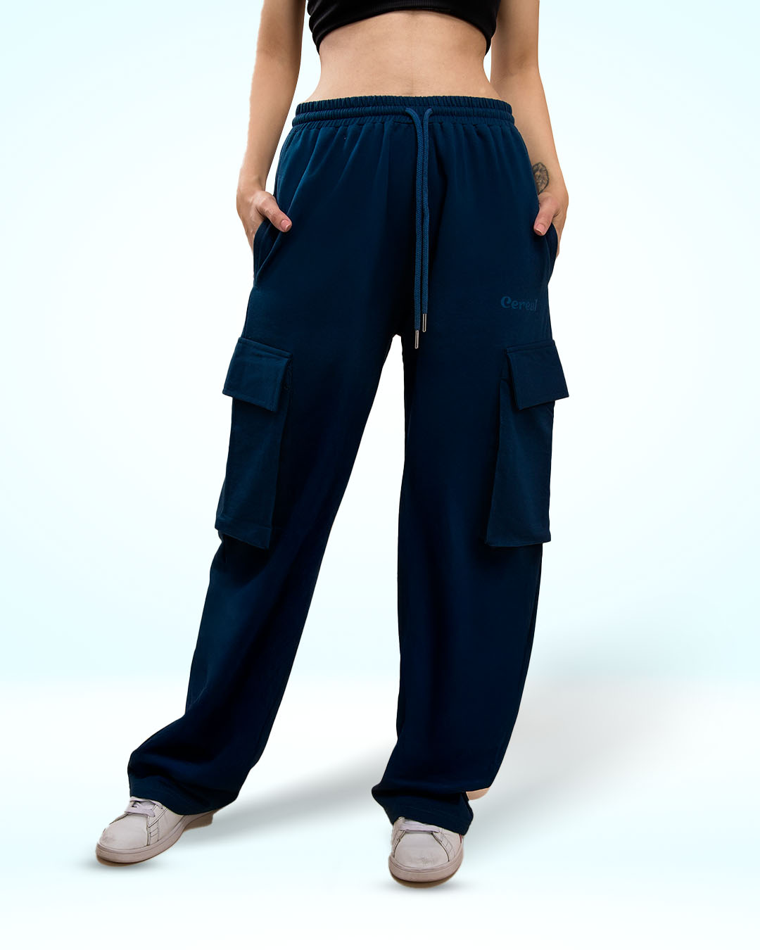 Navy Blue Cargo Track Pants