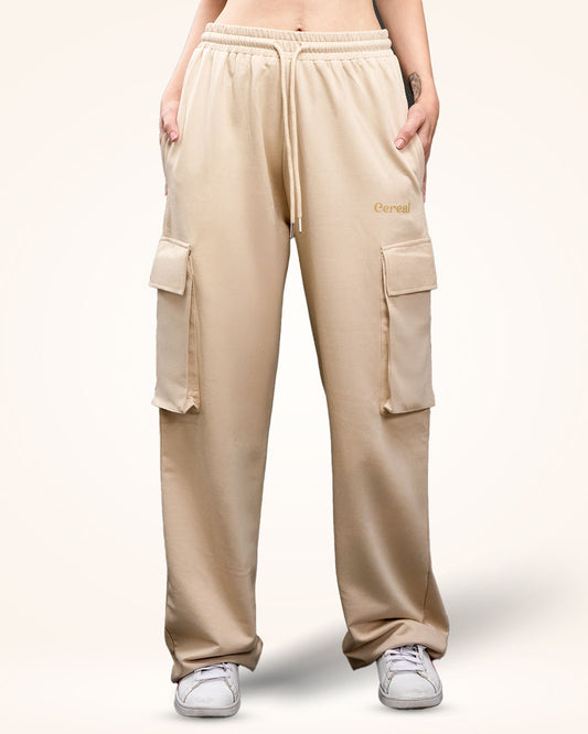Beige Cargo Track Pants