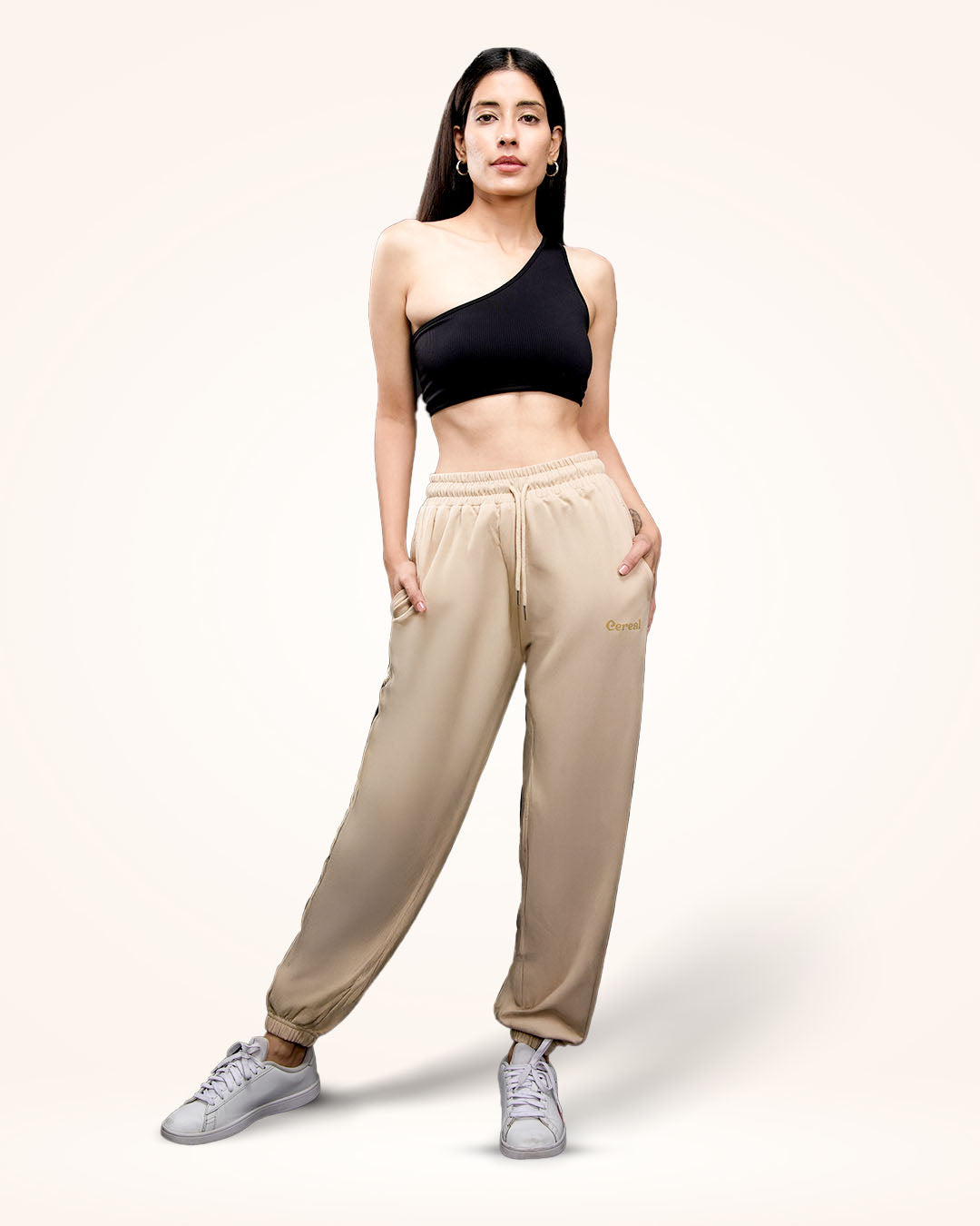Beige Gathered Joggers