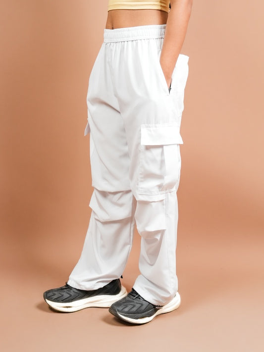 VIRAL White Parachute Pants Loose Fit For Women